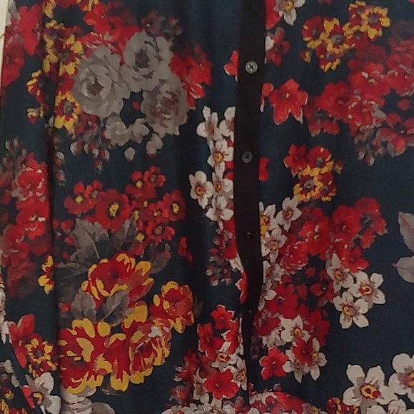 UO Sheer Red&Yellow Floral Blouse Kimchi Blue - Picture 9 of 9